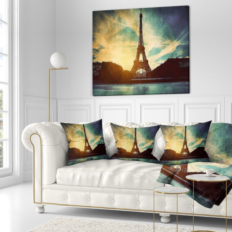 Paris Eiffel TowerRetro Style - Cityscape Printed Throw Pillow