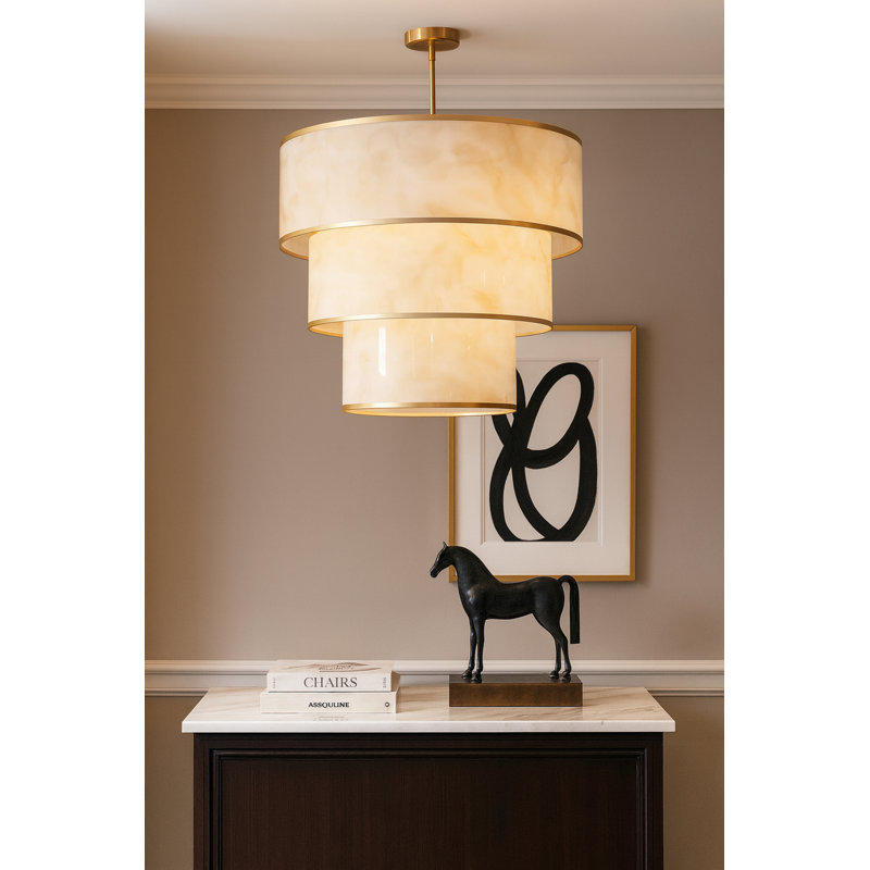 Luminaire suspendu gradué à 9 lumières Rutland - Laiton vieilli - Abat-jour faux albâtre, Aged Brass