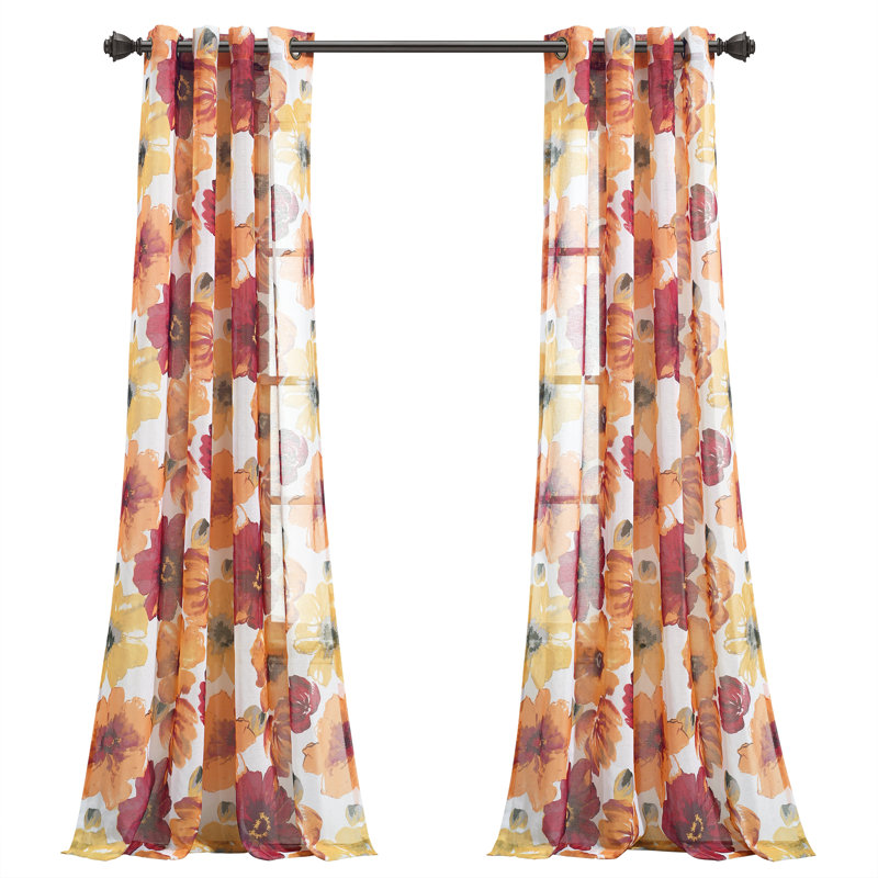 Paire de rideaux transparents avec œillets Leah, Rouge/orange