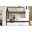 Lit plateforme simple en bois massif avec tiroirs et tablettes, blanc et chambre à coucher confortable et imaginative en bois, espace douillet organisé
