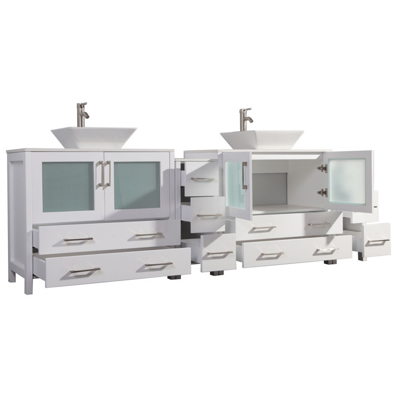  108" Double Bathroom Vanity Set with Mirror, White