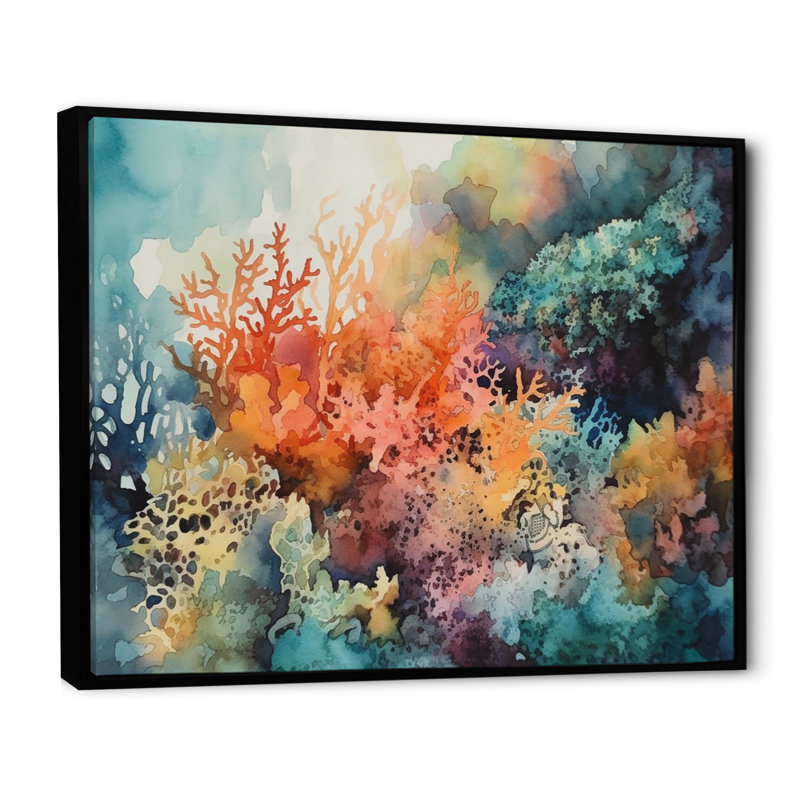 Vibrant Coral Reef I - Print, 30" H x 40" W x 1.5" D, Black Floater Framed
