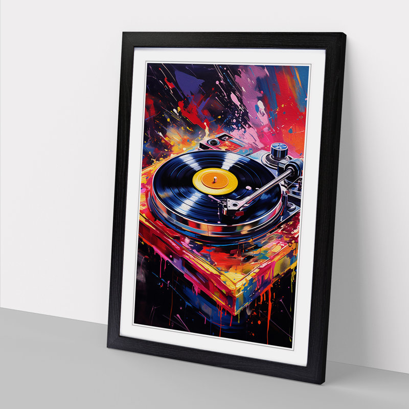 Record Player Action No.2 - Single Picture Frame Print on Wood, Black, 64cm H x 46cm W x 2cm D