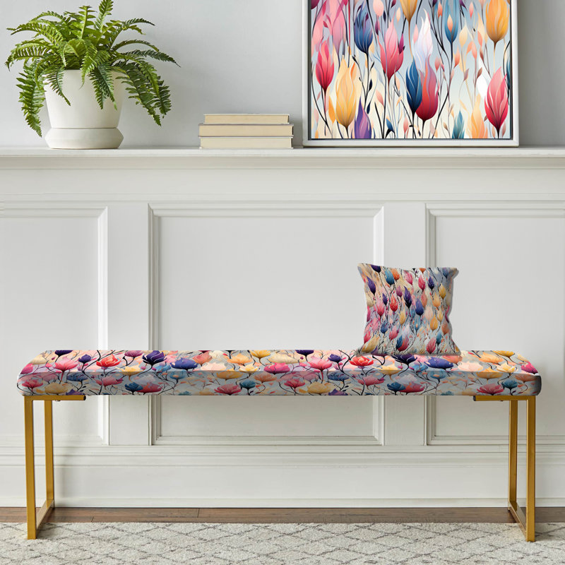 Colorful Ikat Whimsical Dreams - Ikat Upholstered Gold Bench