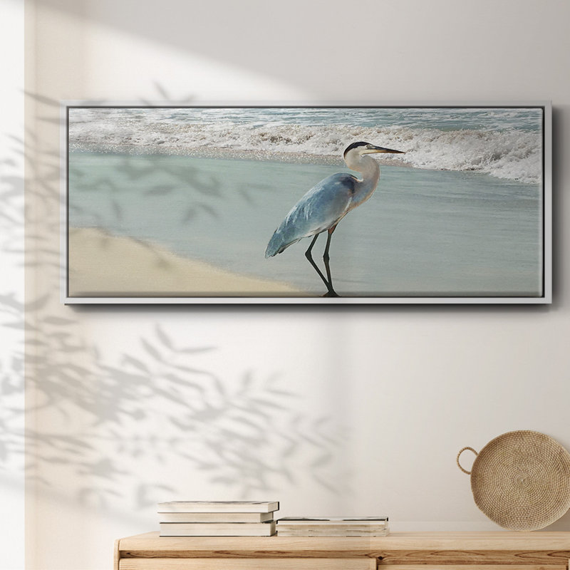 Beach Set Heron- Framed Canvas, 24" H x 60" W