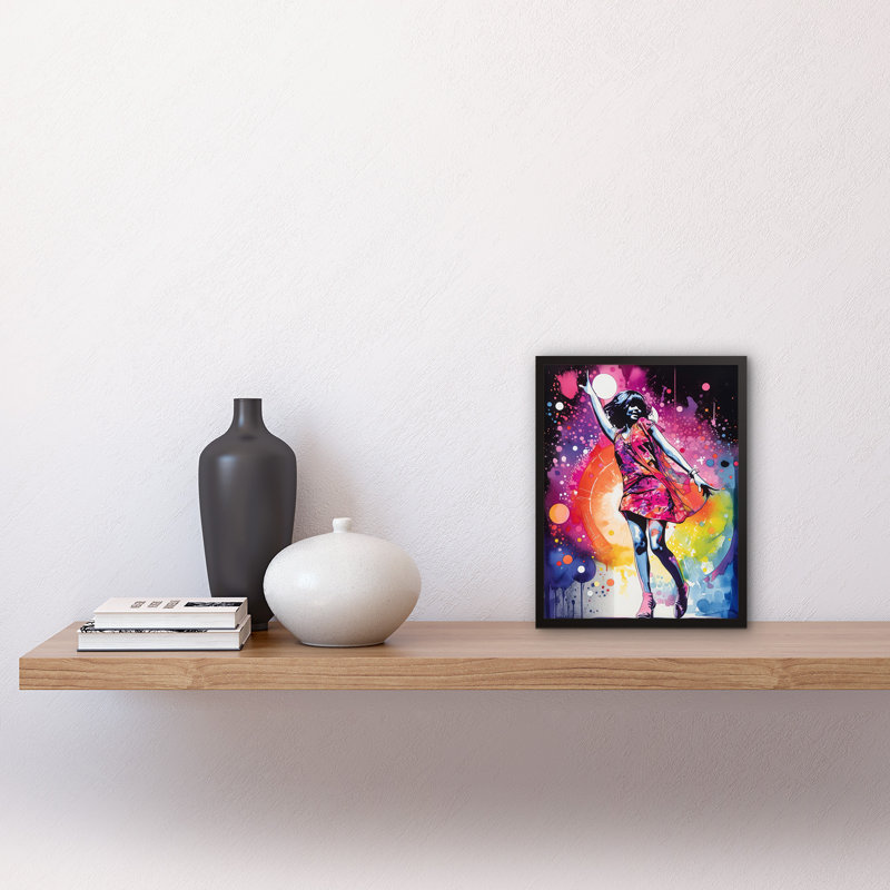 Disco Music Fever Dance Moves Woman In Rainbow Dancefloor Light - Single Picture Frame Print
