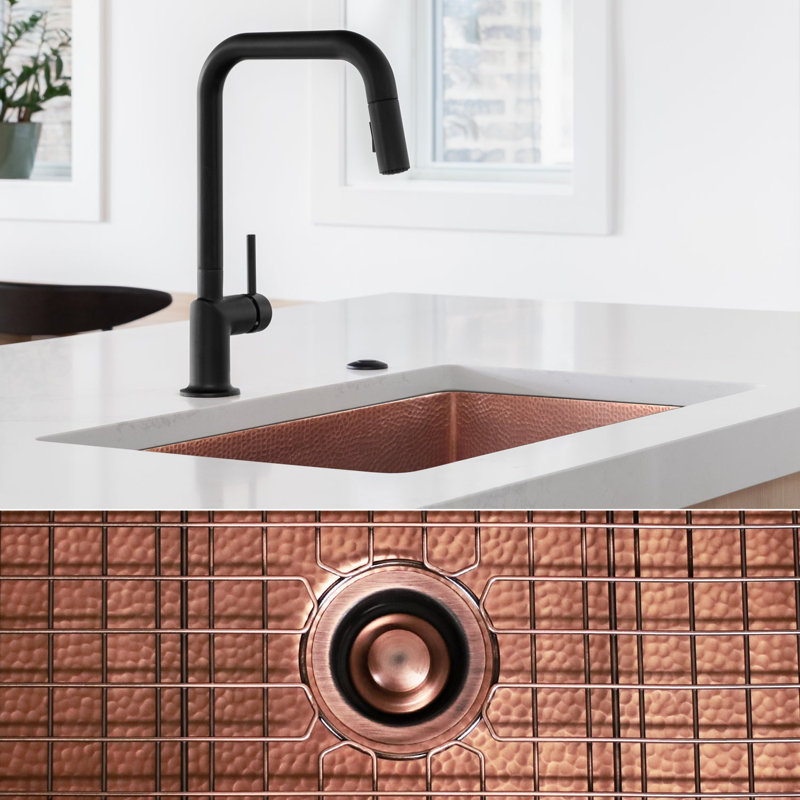 Fossil Blu Luxury 24" 12-Gauge Hammered Copper Undermount/Drop-In Sink, Medium Patina, Incl Accs