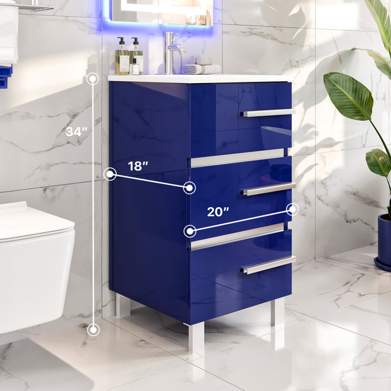 Marlaya 20'' Single Bathroom Vanity with Porcelain Top, Blue