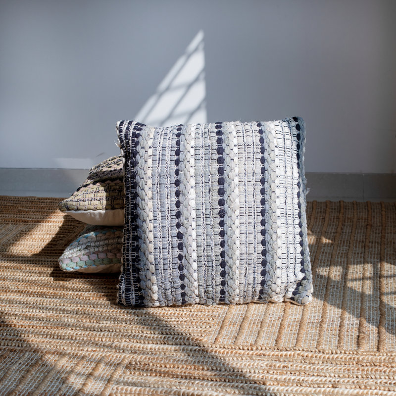 Coussin décoratif rayé en mélange de coton texturé