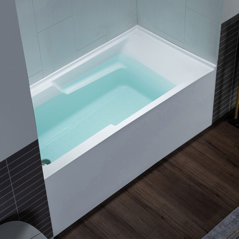Flint 60" x 30" Acrylic Alcove Soaking Bathtub with Drain & Overflow, Available in 5 Finishes, Left, White/Brushed Nickel