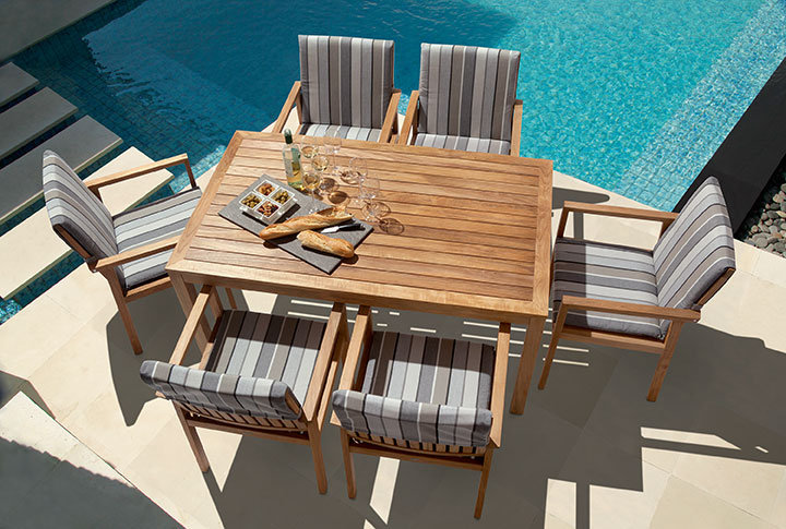 Linear Outdoor Teak Dining Table, 16" H x 25" W x 47" D