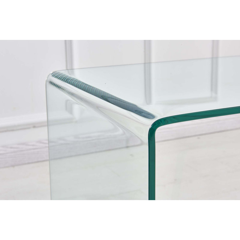 Table de bout transparente, table d'appoint en verre cintré transparent trempé