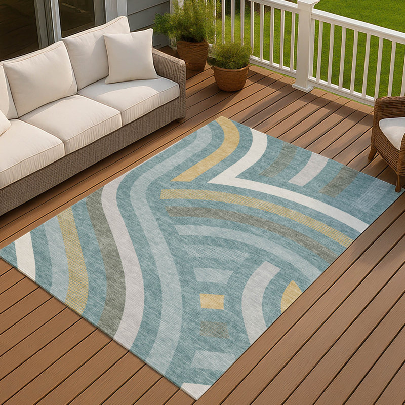 Machine Washable Indoor/Outdoor Chantille ACN2467 Mid-Century Modern Rug, Teal, 10' x 14'