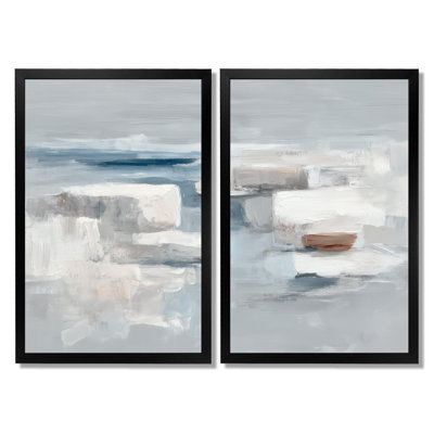 Grey Minimalism Simple Shapes Painting - Abstract Shapes Framed Canvas Print, Gray Modern Wall Art 2 Piece