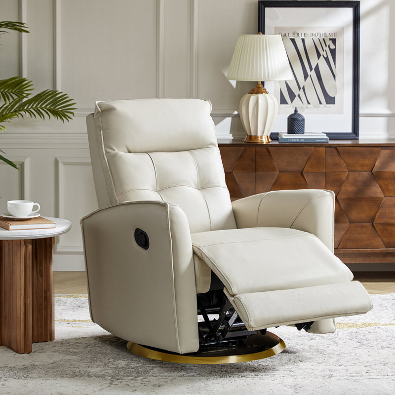 Fauteuil inclinable manuel oscillant en cuir véritable Ocia, Beige
