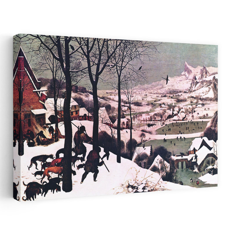 Hunters In The Snow Classic Abstract Contemporary Horse Landscape Winter Wall Art Print 1 Piece Wrapped Canvas Wall Art