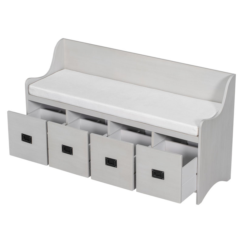 Banc de rangement rembourré en bois aggloméré Girst, Gris délavé