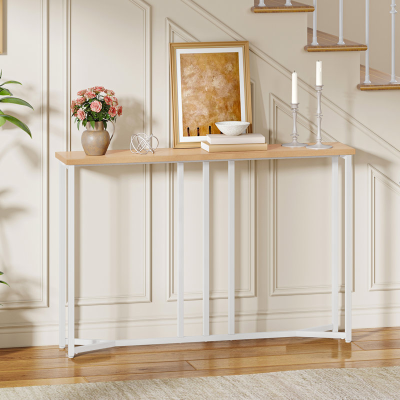 Set Of 2 Console Table, Slim Console Table For Hallway, Metal Frame, Sofa Table, 80 cm H x 100 cm W x 20 cm D, Oak Wood