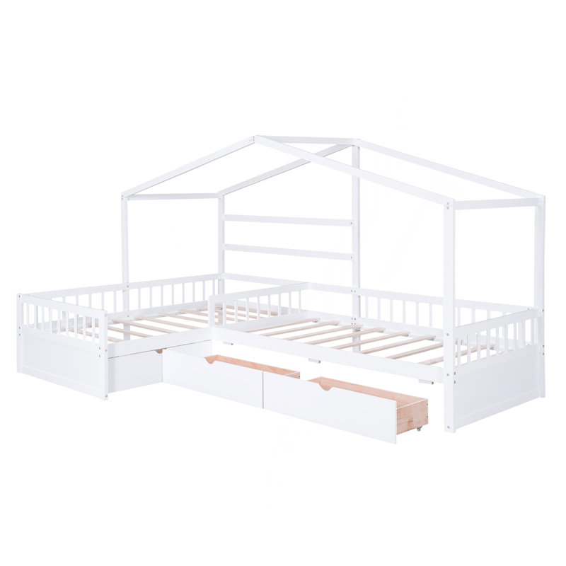 Lit plateforme simple avec trois tiroirs de rangement, Blanc