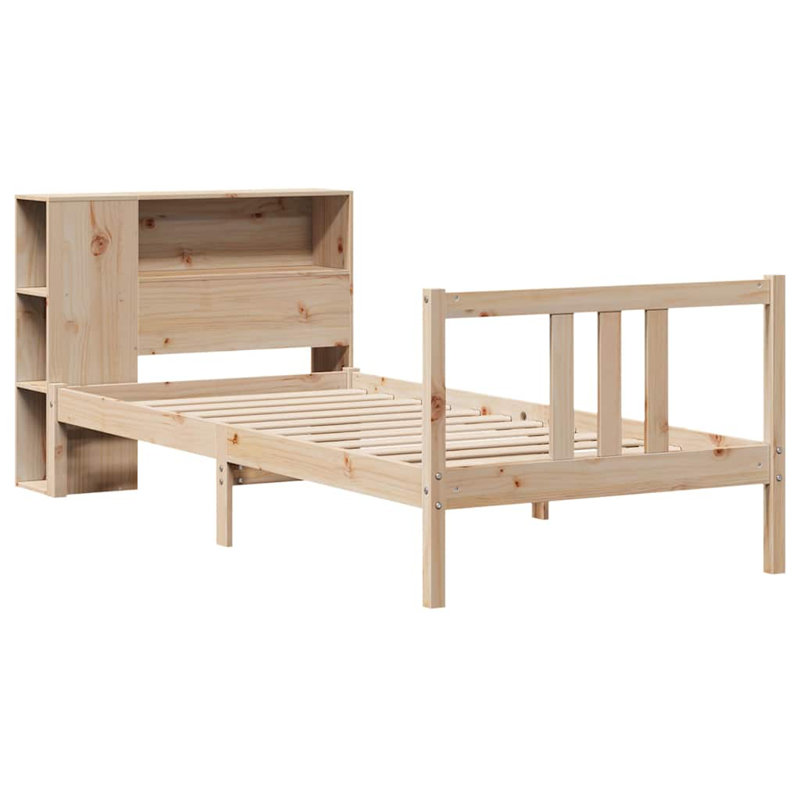 Bookcase Bed Without Mattress Solid Wood Pine, Natural,  81cm x 195.5 cm