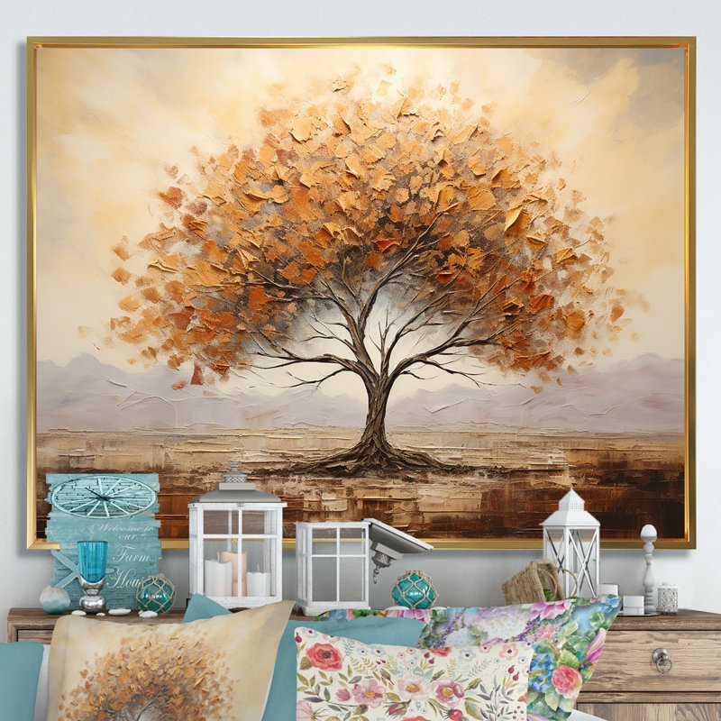 Arbre sauvage, art africain sur toile, H 34 po x l 44 po x P 1,5 po, Cadre flottant doré