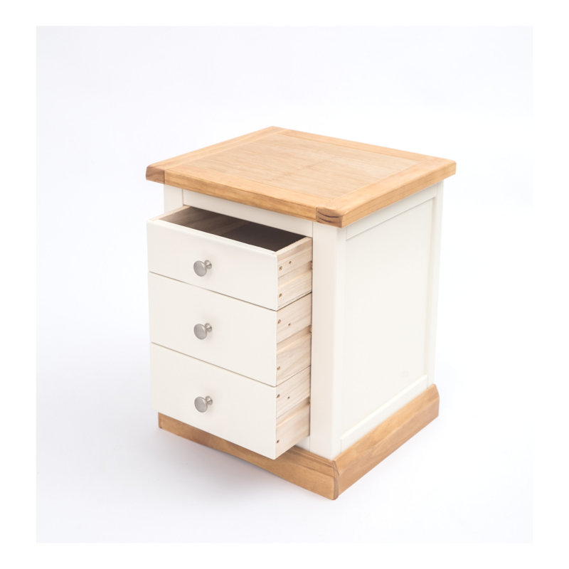 Milian 45cm W Solid + Manufactured Wood Bedside Table, White/Satin Chrome