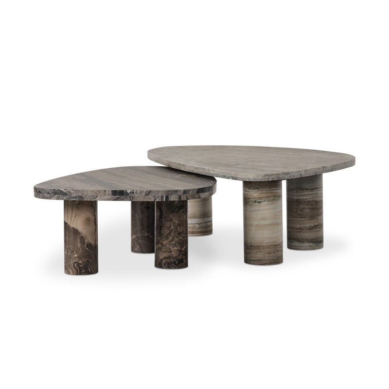 Zion Coffee Table Set-Antique White Marble, Antique White Marble/Rocky Brown Marble, White/Brown