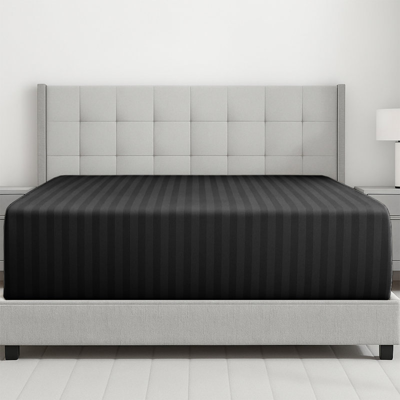 Microfiber Striped Fitted Sheet, Black, Super King (6')