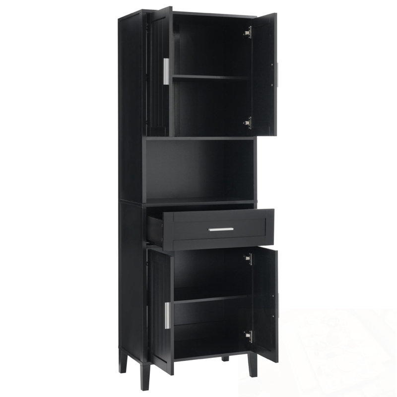 Grande armoire de salle de bain avec tiroir, 4 portes à fermeture douce et rangement ouvert