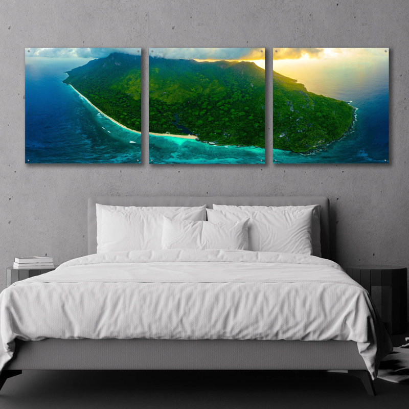 «Green Seychelles» par Epic Portfolio, art mural en verre acrylique, ensemble de 3 pièces, H 36 po x l 108 po