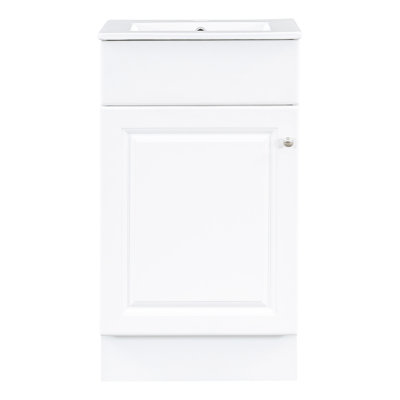 Lavabo de meuble-lavabo 18 po. Armoire blanche au design tendance. Lavabo en céramique à finition vibrante. Tablette de porte et tablette ajustable. Lavabo. Charnières en métal pour plus de durabilité.
