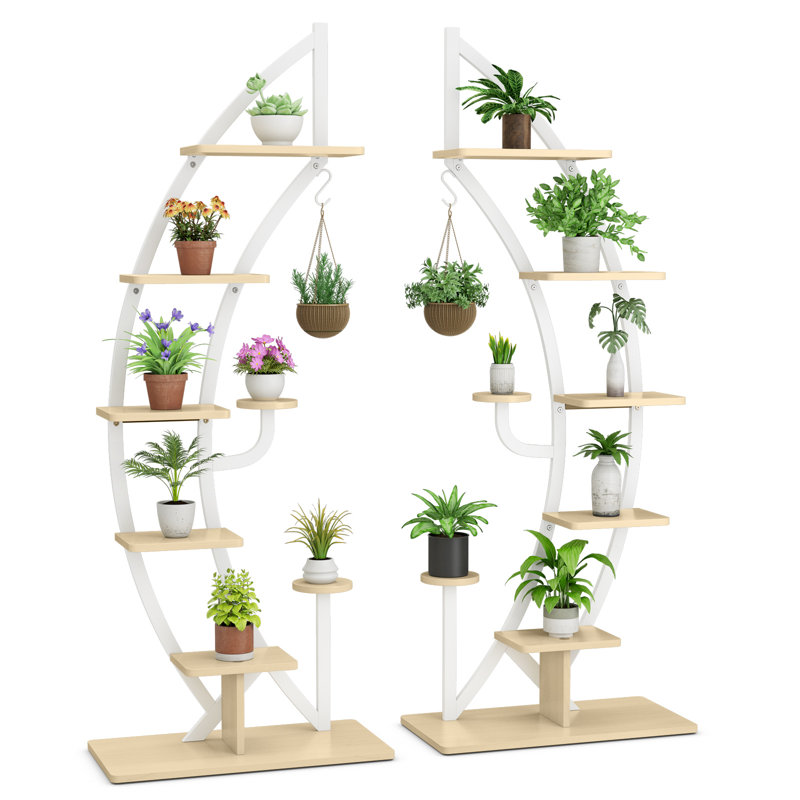 Support à plante Ozuna - ensemble de 2, Blanc / Naturel