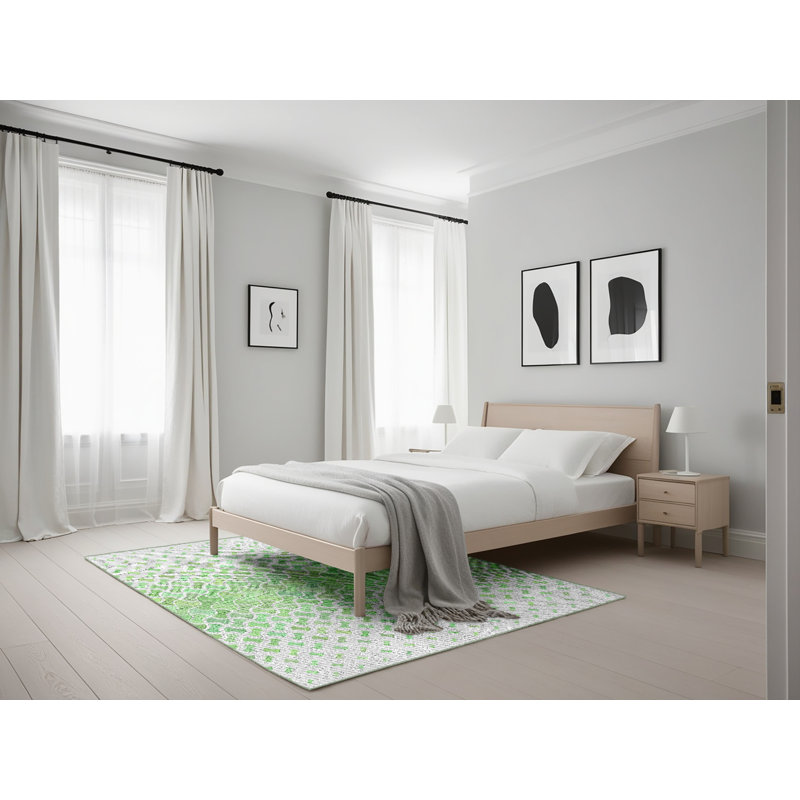 Laine tissée à la machine abstraite et polyester gris/vert Tapis décoratif, Rectangle de 5 pi x 7 pi