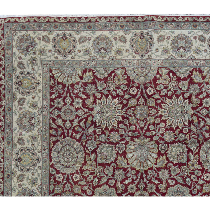 Tapis rouge et ivoire noué à la main de haute qualité