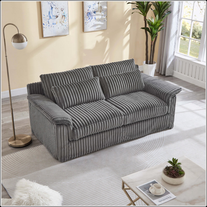 Canapé 74 po en velours côtelé 74 po Cloud, canapé confortable moderne pour le salon et les petits espaces, gris, Gris