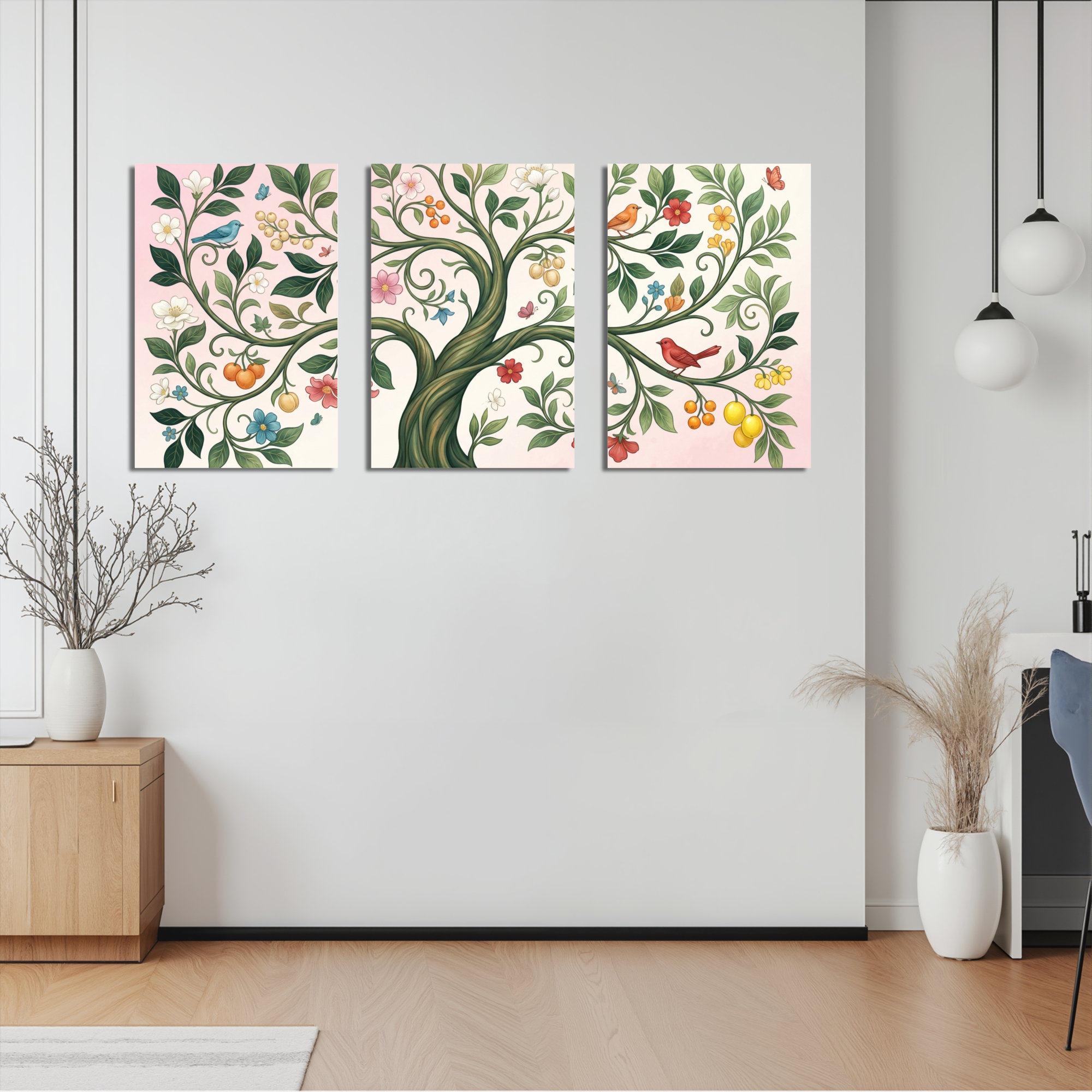 Red Barrel Studio Floral Tree And Birds Canvas Wrapped Wall Art Oil ...