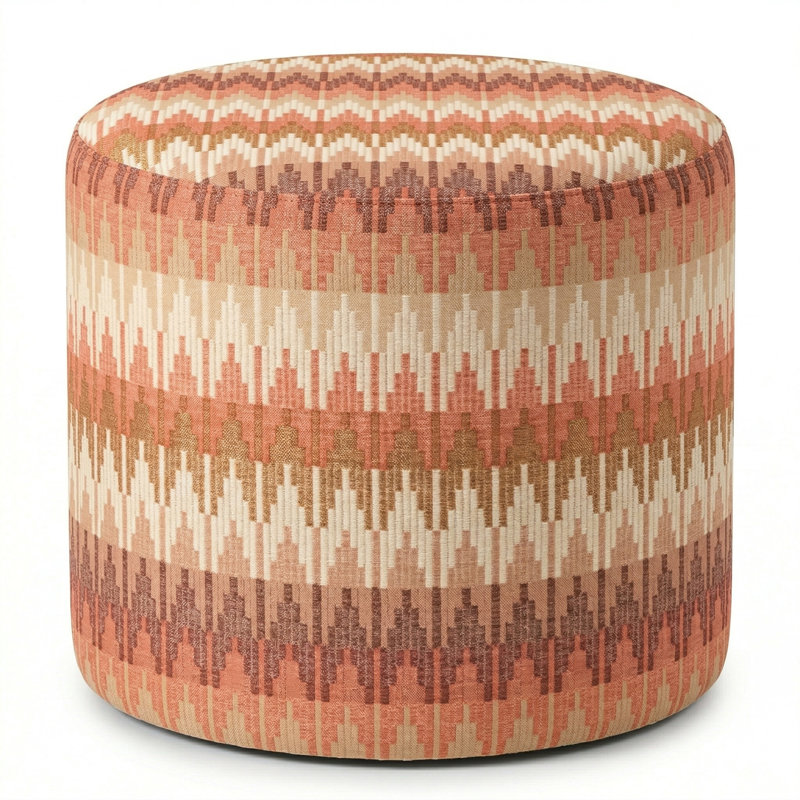 Berlin Gardens Lilly Hive 20" Round Pouf, Orange/Beige