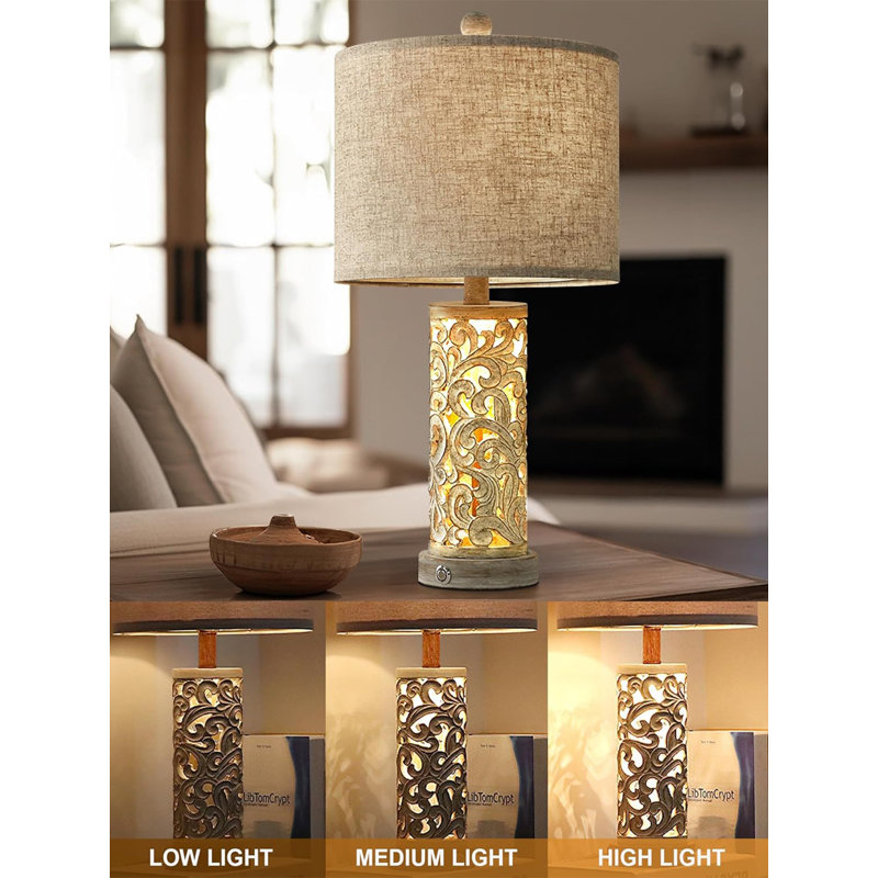 Wash White 22'' Touch Control Table Lamp Set with USB Ports