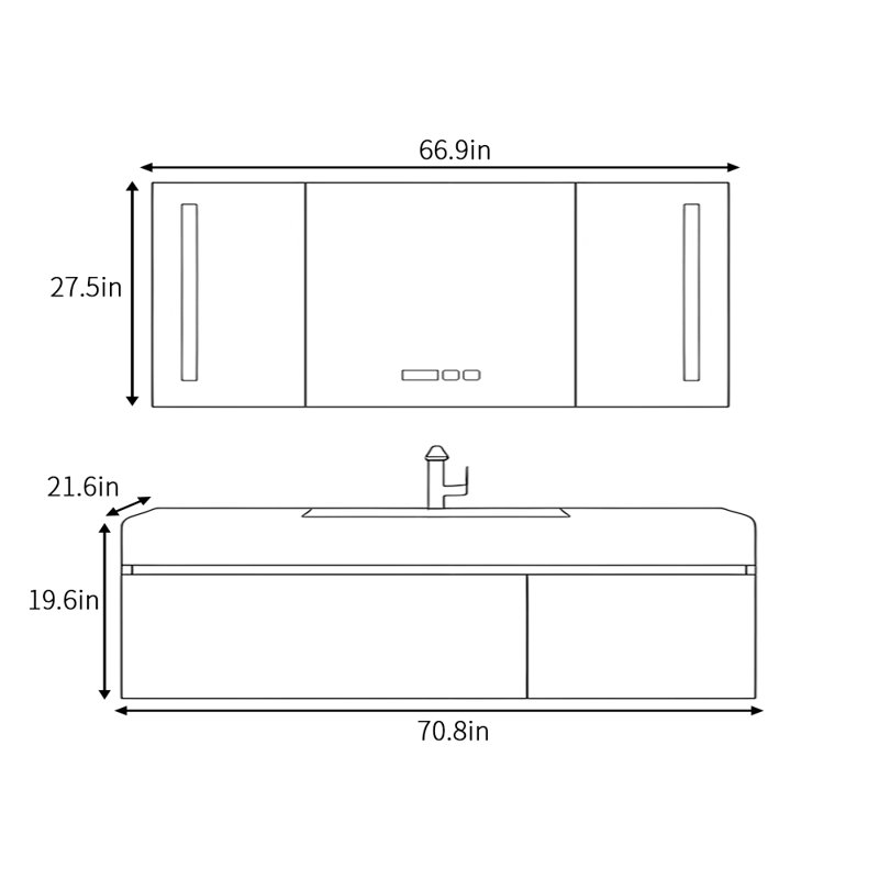 Grissett, H 19,6 po x l 70,8 po x P 21,6 po