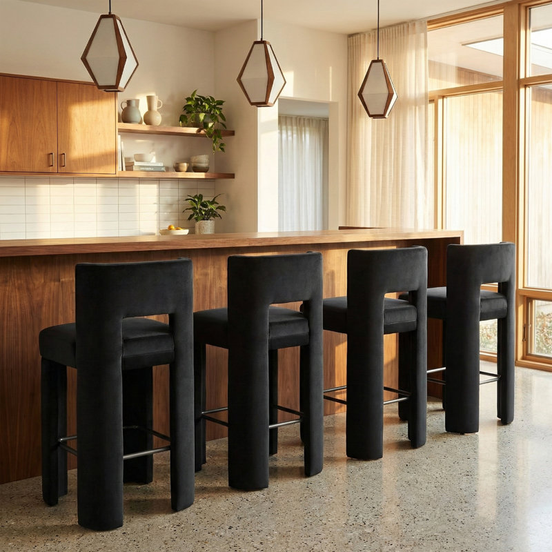Tabouret de bar Zuno, Velours noir