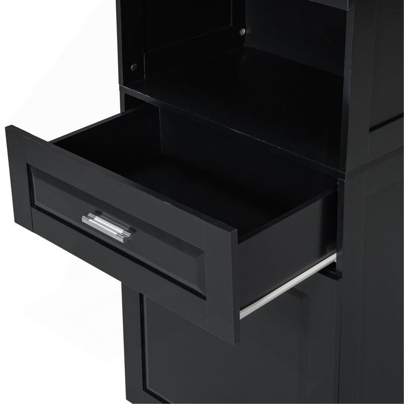 Grande armoire de salle de bain avec panier à linge, grand panier à linge inclinable et armoire de rangement supérieure, Noir