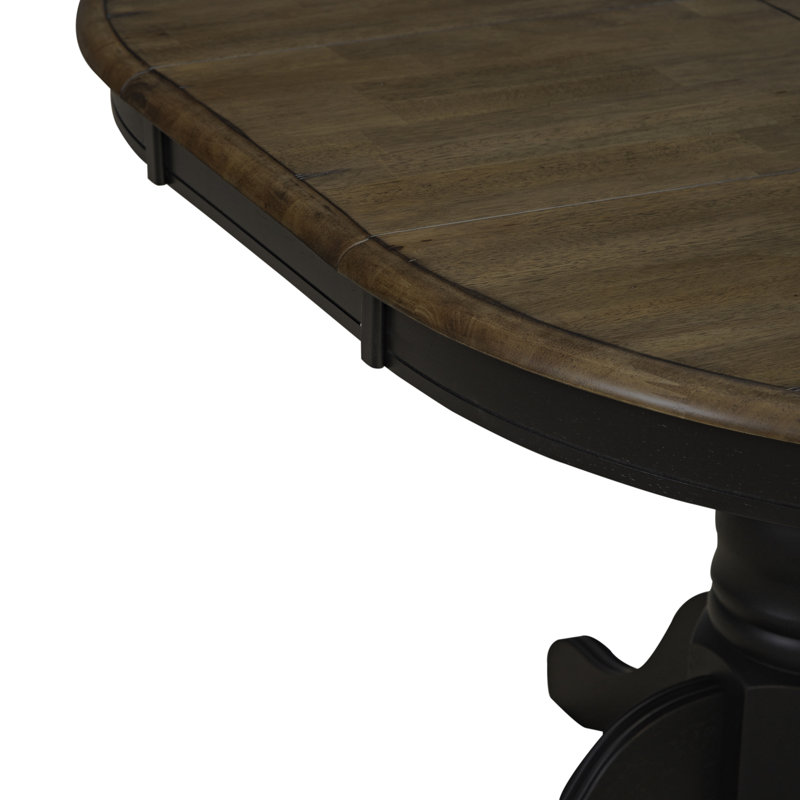 Judique Extendable Round Solid Wood Dining Table, Black
