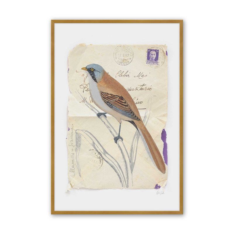 Reproduction d'art sur toile, "Beardy Tit" par Deborah Revell, H 16 po x l 12 po, Or