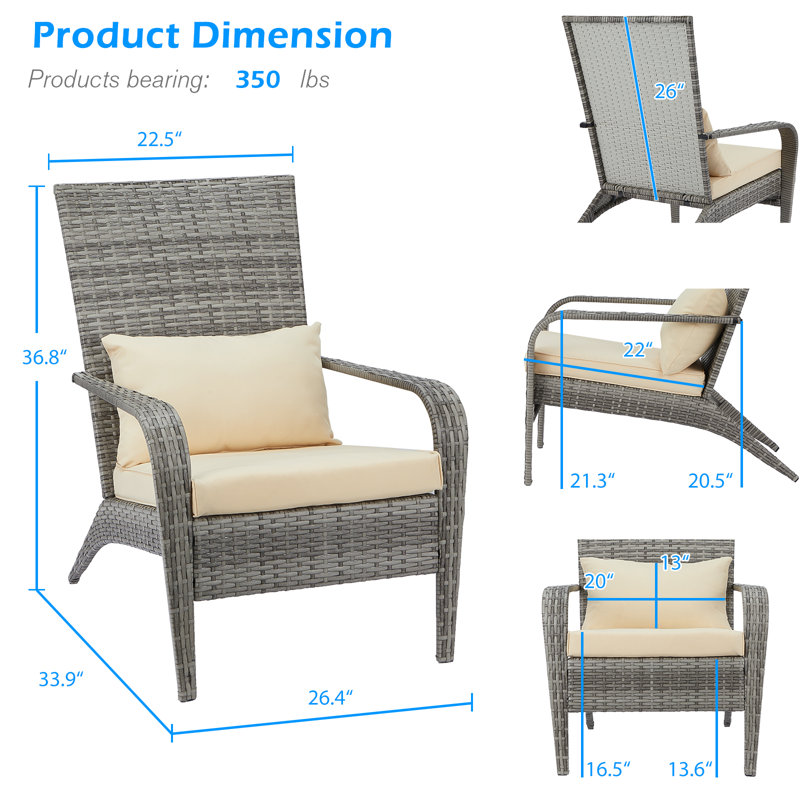Chaise Adirondack légère en osier, Gris