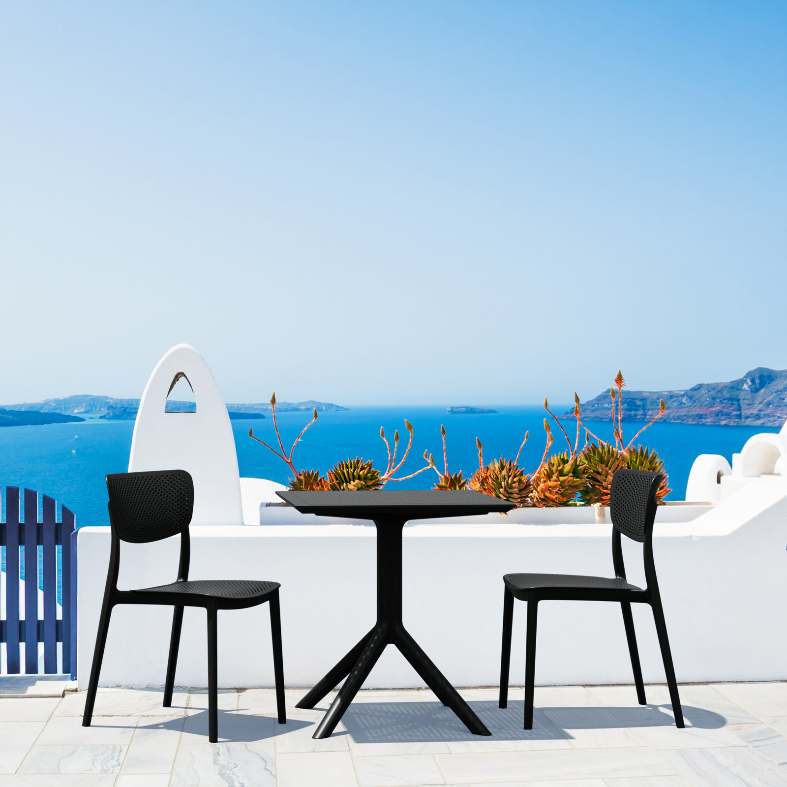 Farrah 31" Square 2-Person Bistro Set, Black, 23.6" D x 23.6" W x 29.5" H
