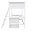 Lit mezzanine simple avec bureau et tablettes, structure de lit mezzanine peu encombrante en bois avec garde-corps, blanc