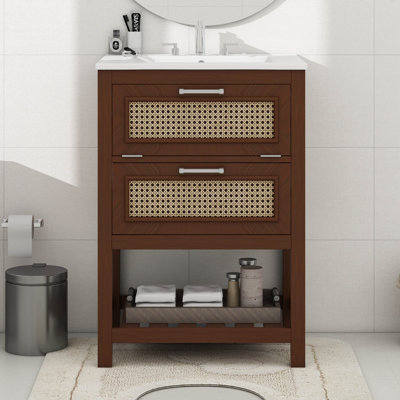 Ensemble de meuble-lavabo de salle de bain 24 po avec lavabo, meuble de rangement Farmhouse avec un tiroir profond et un tiroir basculant
