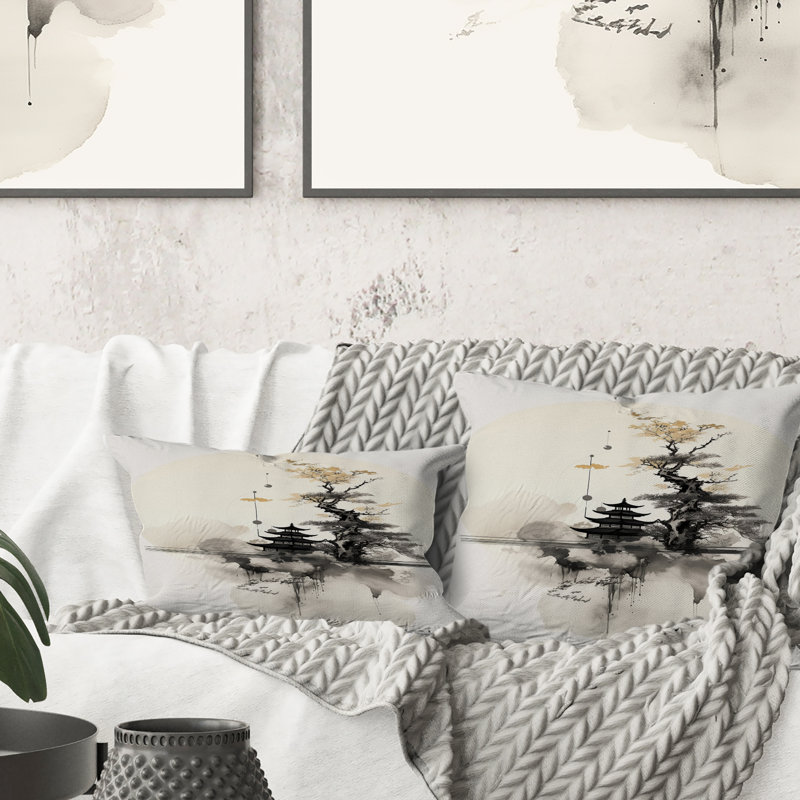 «Asian Art Samurais Landscape II - Asian Art Print», coussin décoratif, 16" x 16"