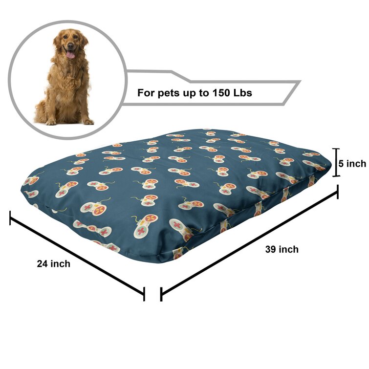 Ambesonne Gaming Pet Bed, Retro Video Games Consoles Repetitive Pattern, Chew Resistant Pad for Dogs and Cats Cushion with Removable Cover, 24 x 39
