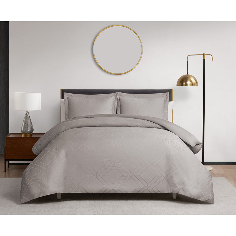 Ensemble de housse de couette jacquard en coton taupe 3 pièces DESIGN STU DVD Hayward